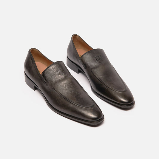 Miu Miu Distressed Black Leather Loafers