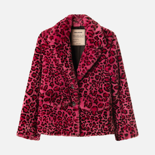 Zadig & Voltaire Pink Leopard Print Poly Coat