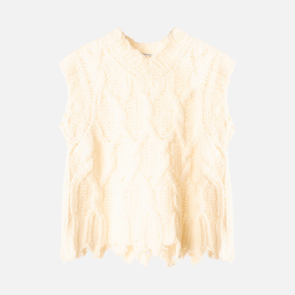 Acne Studios Cream Wool Blend Distressed Sweater Vest