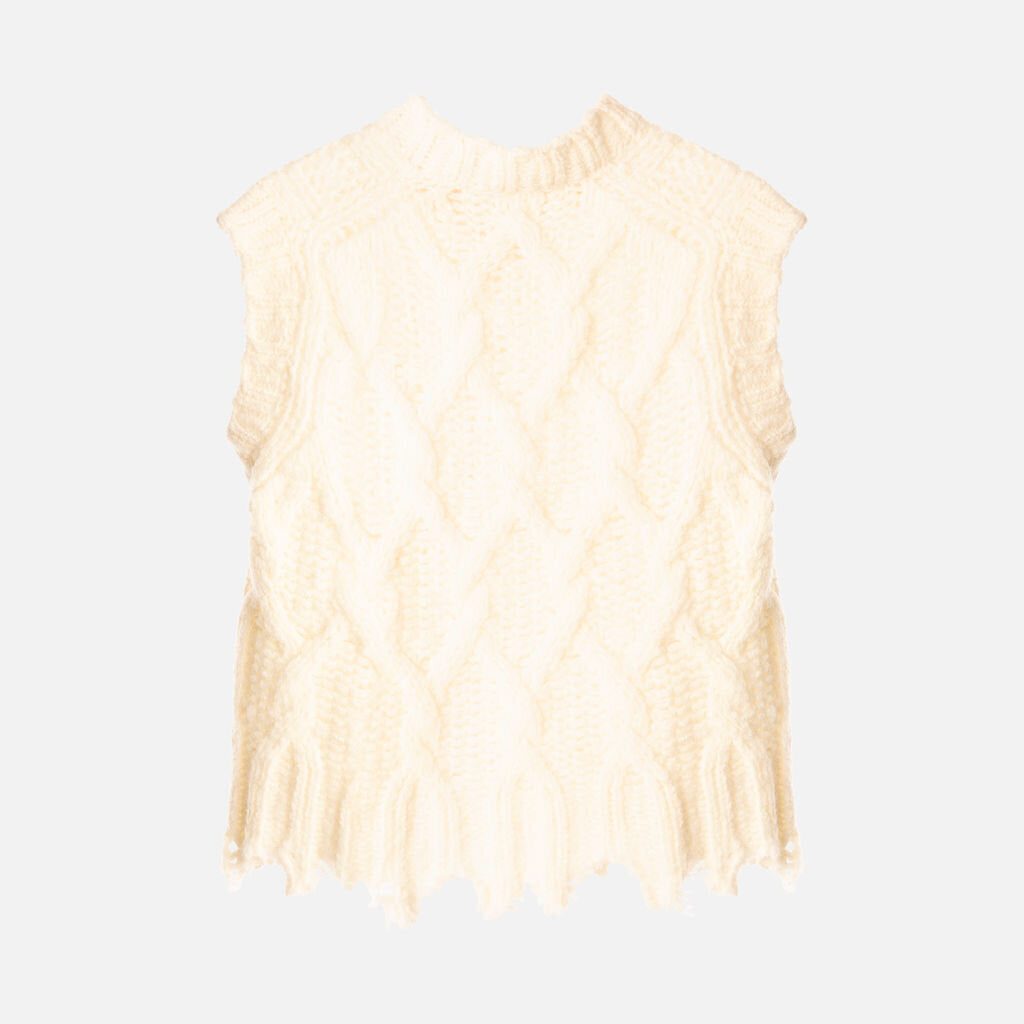 Acne Studios Cream Wool Blend Distressed Sweater Vest