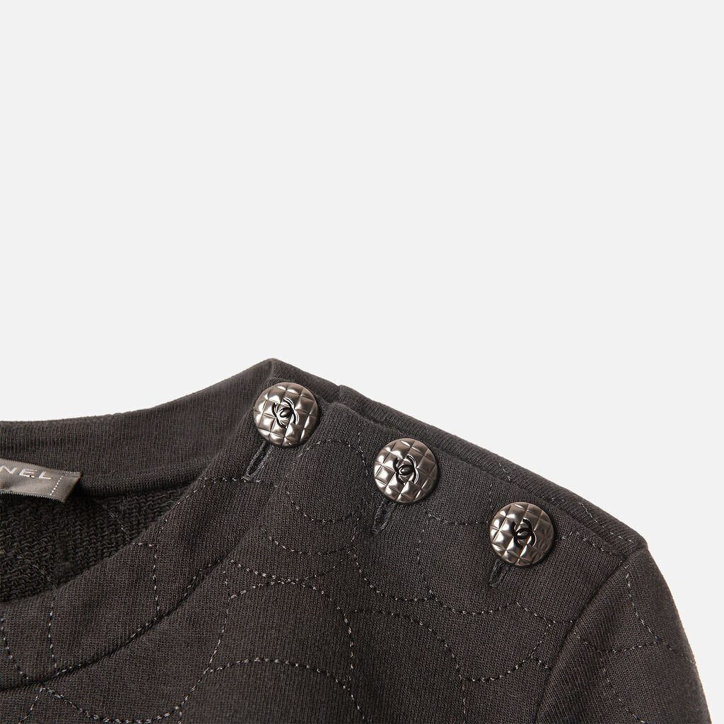 Black Cotton Embroidered Camellia Sweater