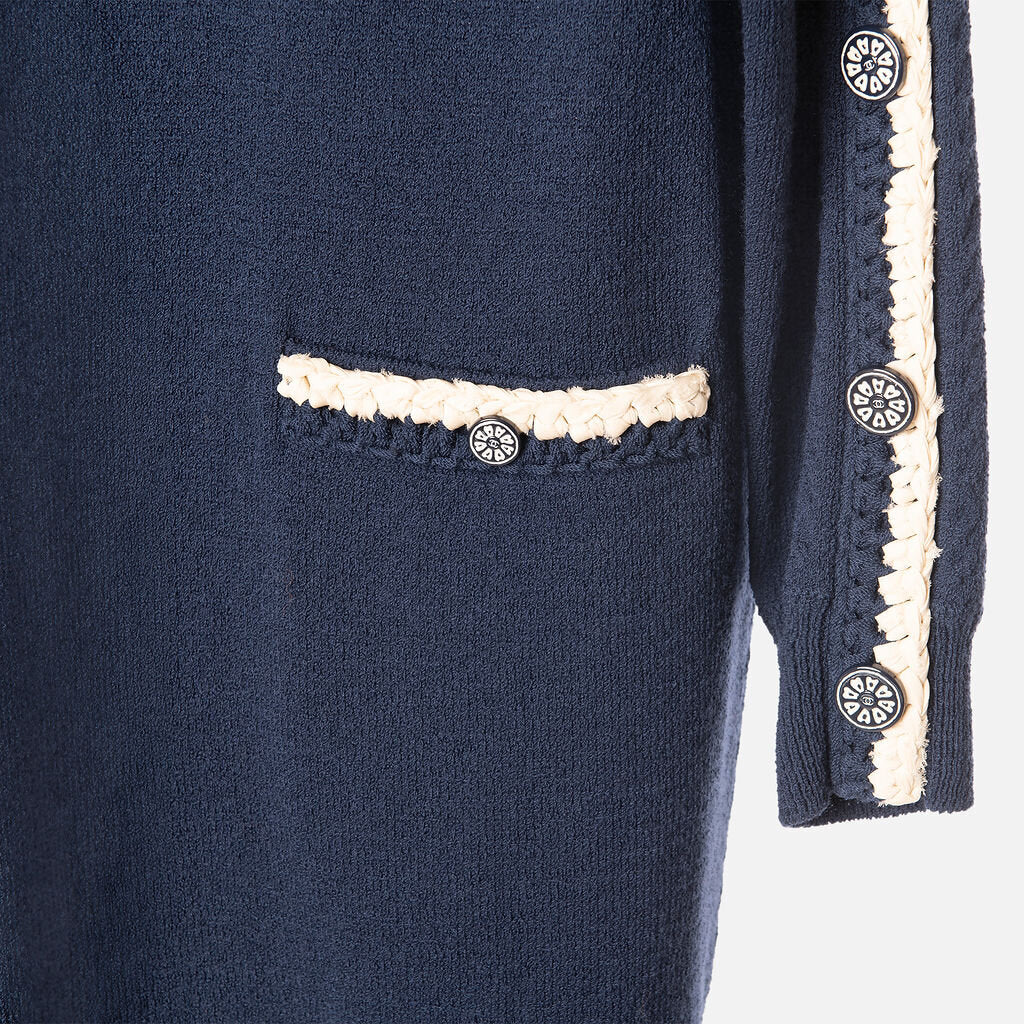 Chanel Navy and Cream Wool Midi Dress