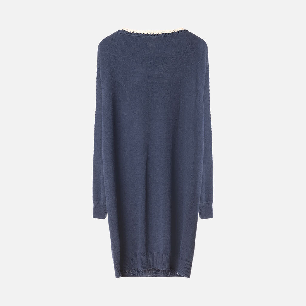 Chanel Navy and Cream Wool Midi Dress