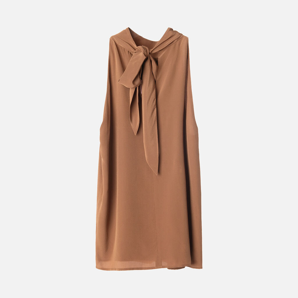 Max Mara Studio Brown Sleeveless Neck Tie Top