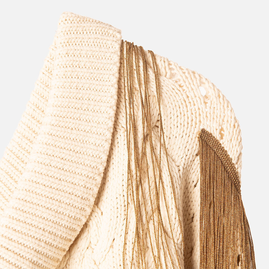 Hellessy Cream Cotton Knit Fringe Sweater