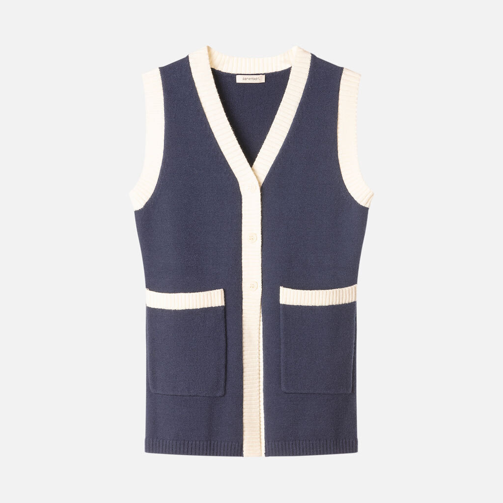 Parentezi Navy Blue/White Acrylic/Wool Blend Vest