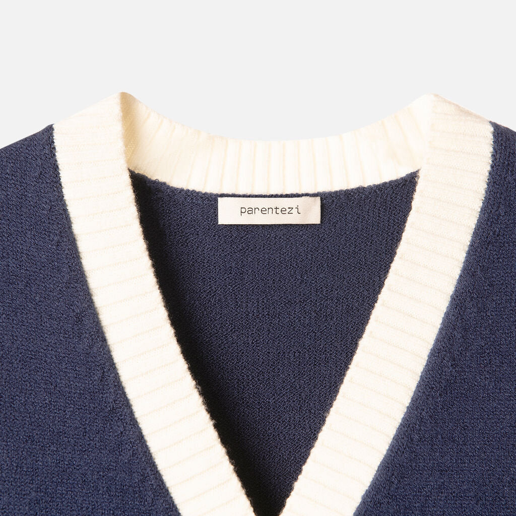 Parentezi Navy Blue/White Acrylic/Wool Blend Vest