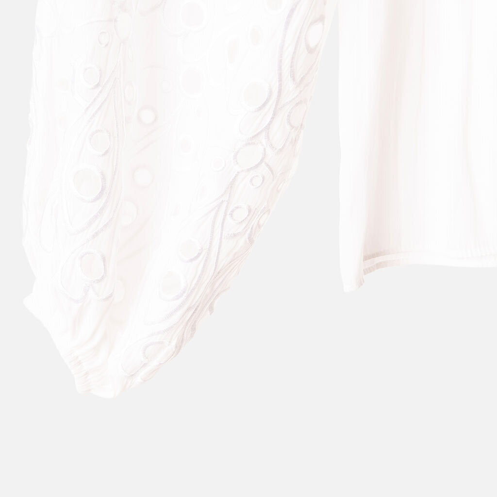 Ramy Brook White Poly Eyelet Long Sleeve Top