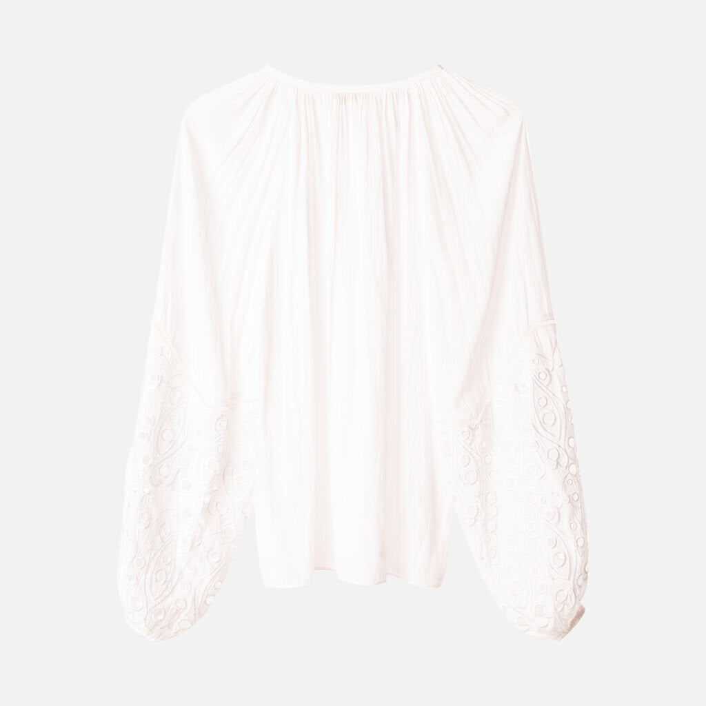 Ramy Brook White Poly Eyelet Long Sleeve Top