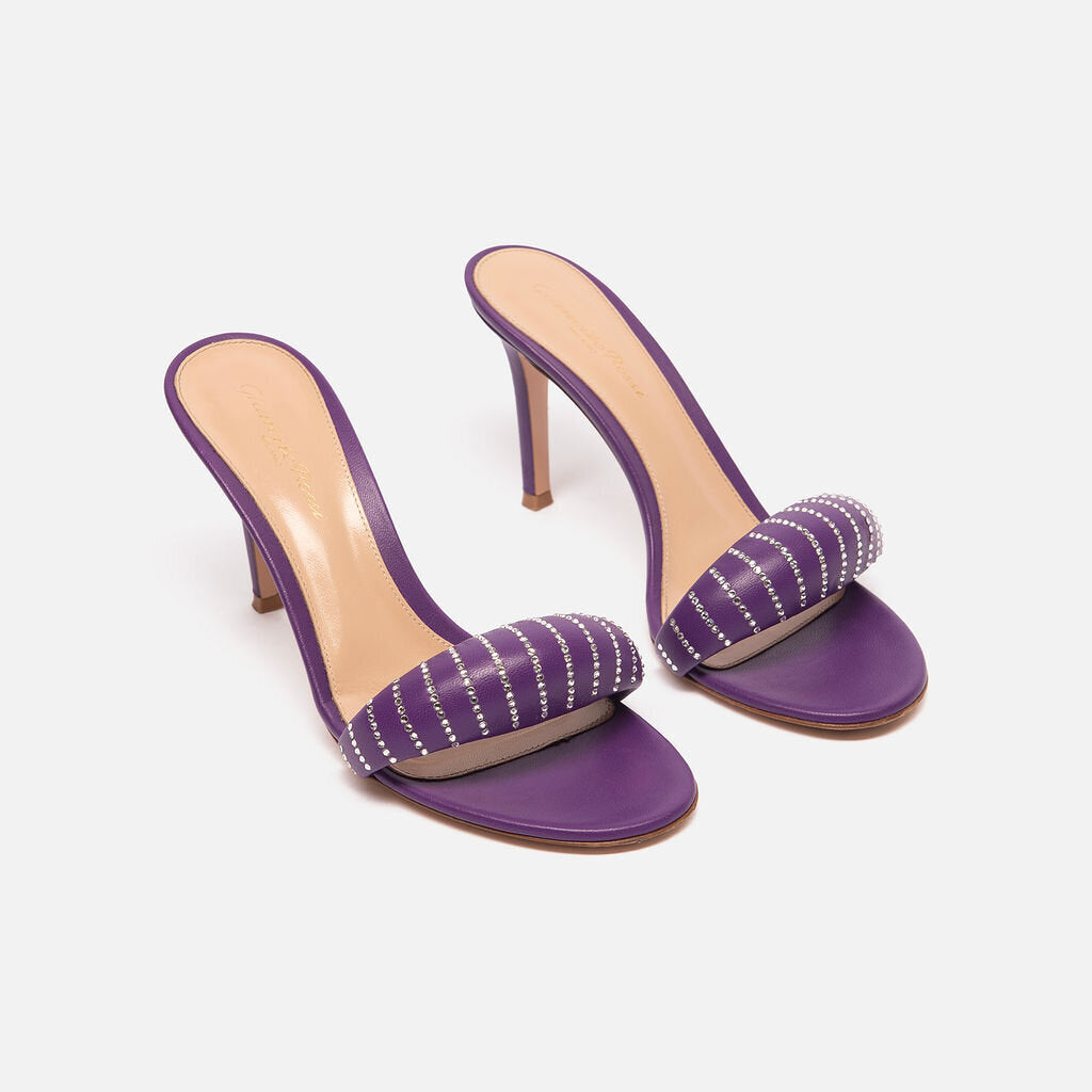 Gianvito Rossi Purple Leather Rhinestone Sandal