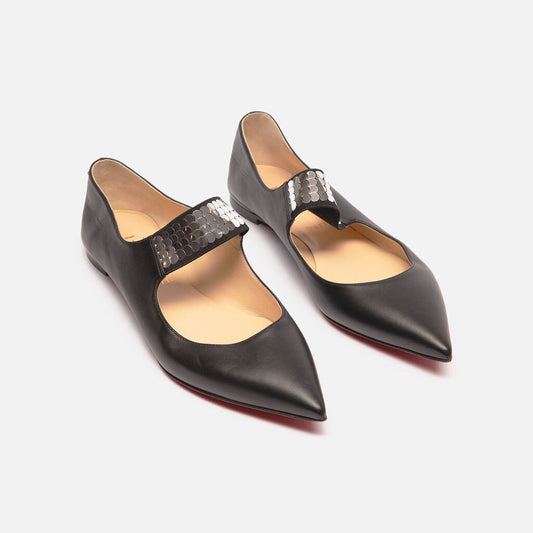 Christian Louboutin Black Leather Sequin Flats