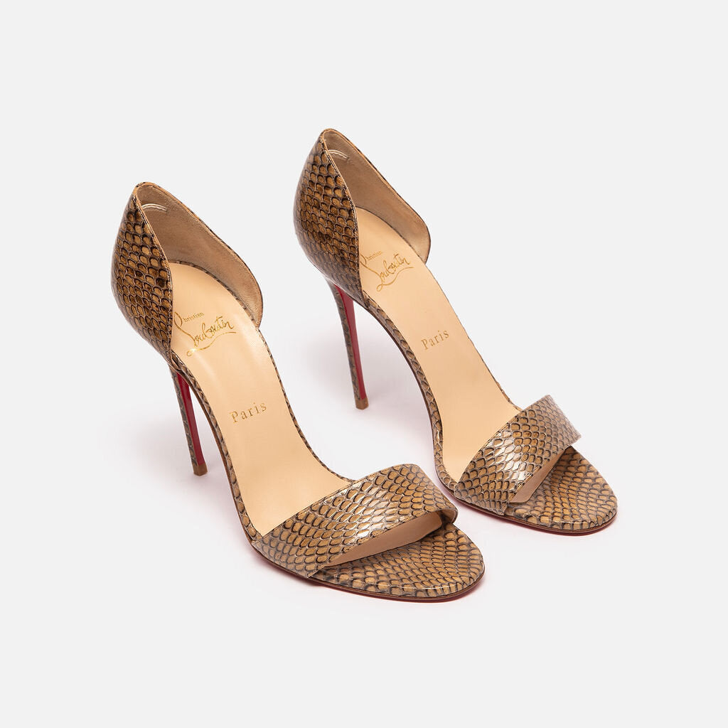 Christian Louboutin Brown Snakeskin Open Toe Heel