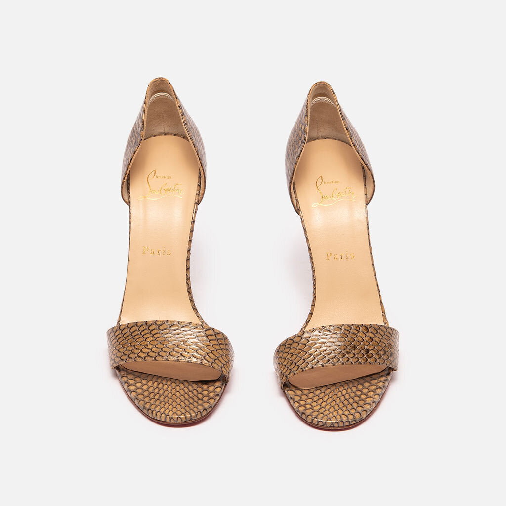 Christian Louboutin Brown Snakeskin Open Toe Heel