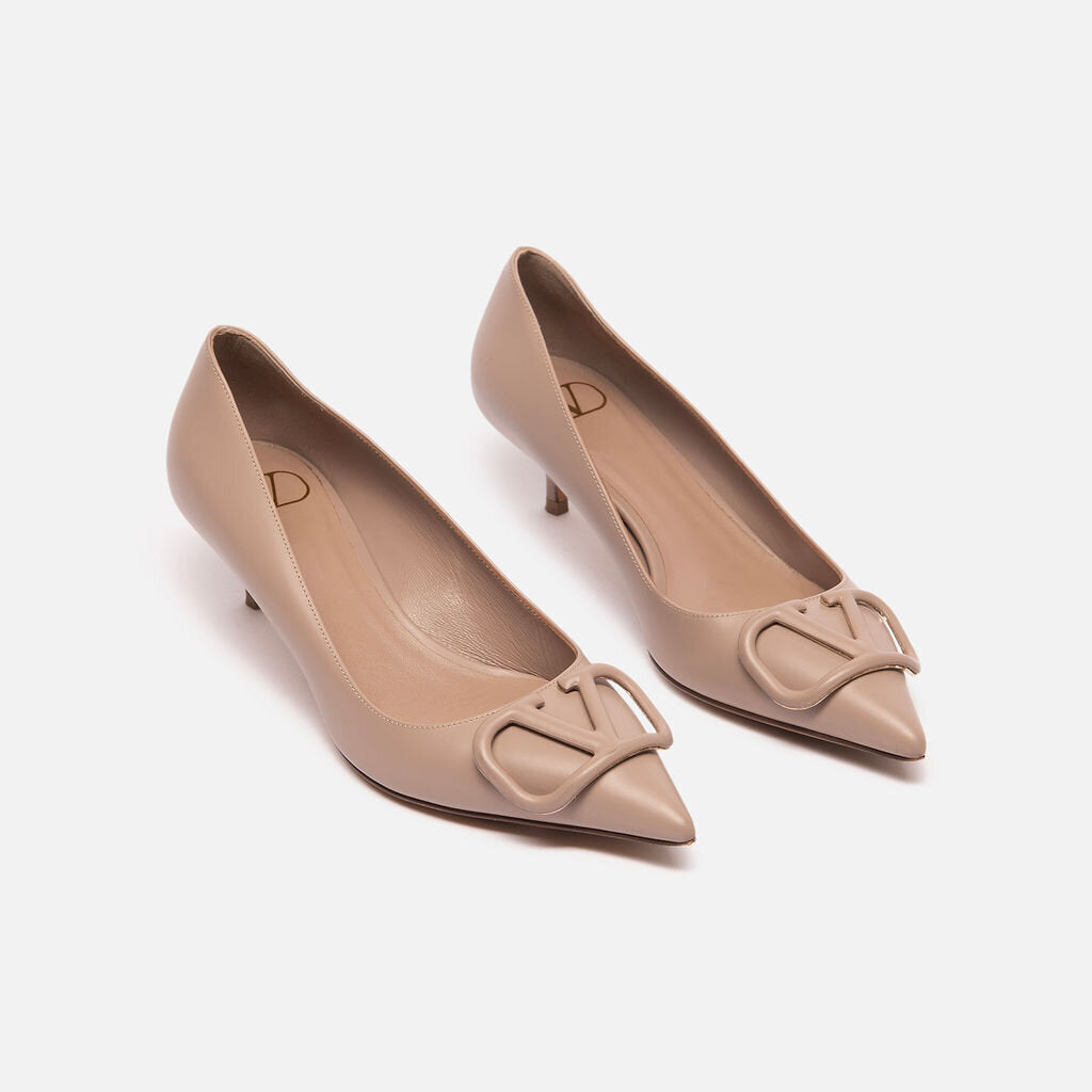Valentino Taupe Leather Kitten Heels