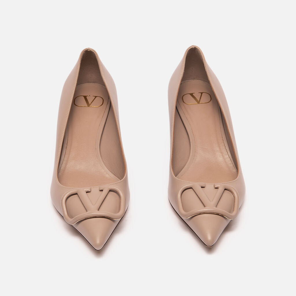 Valentino Taupe Leather Kitten Heels