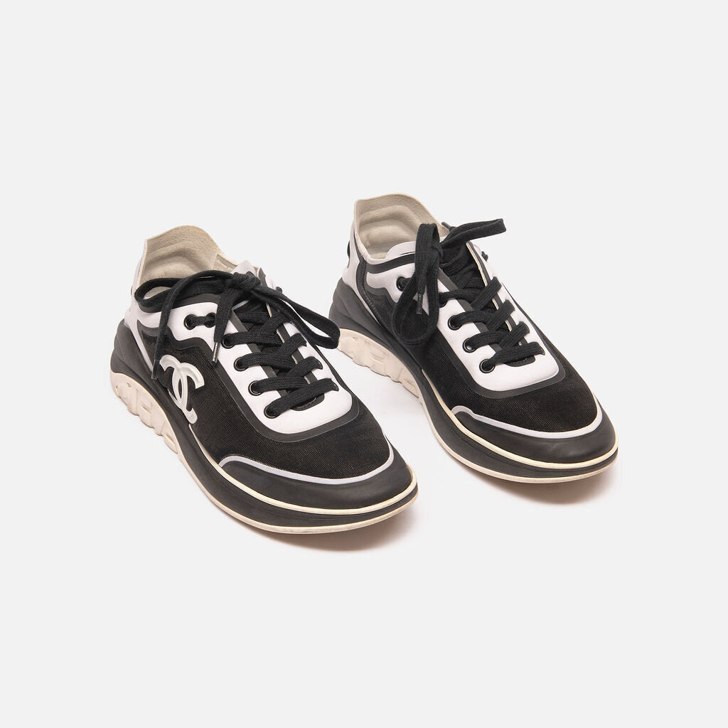 Chanel Black & White Canvas CC Athletic Sneakers