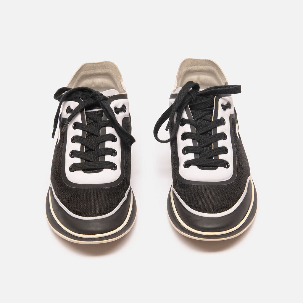 Chanel Black & White Canvas CC Athletic Sneakers
