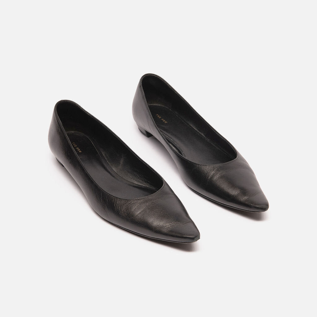 The Row Black Leather Pointed Toe Flats