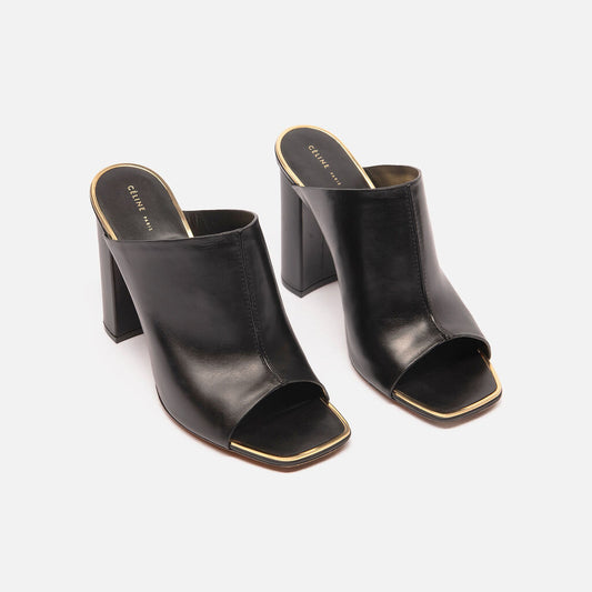 Celine Black Leather Heeled Mules