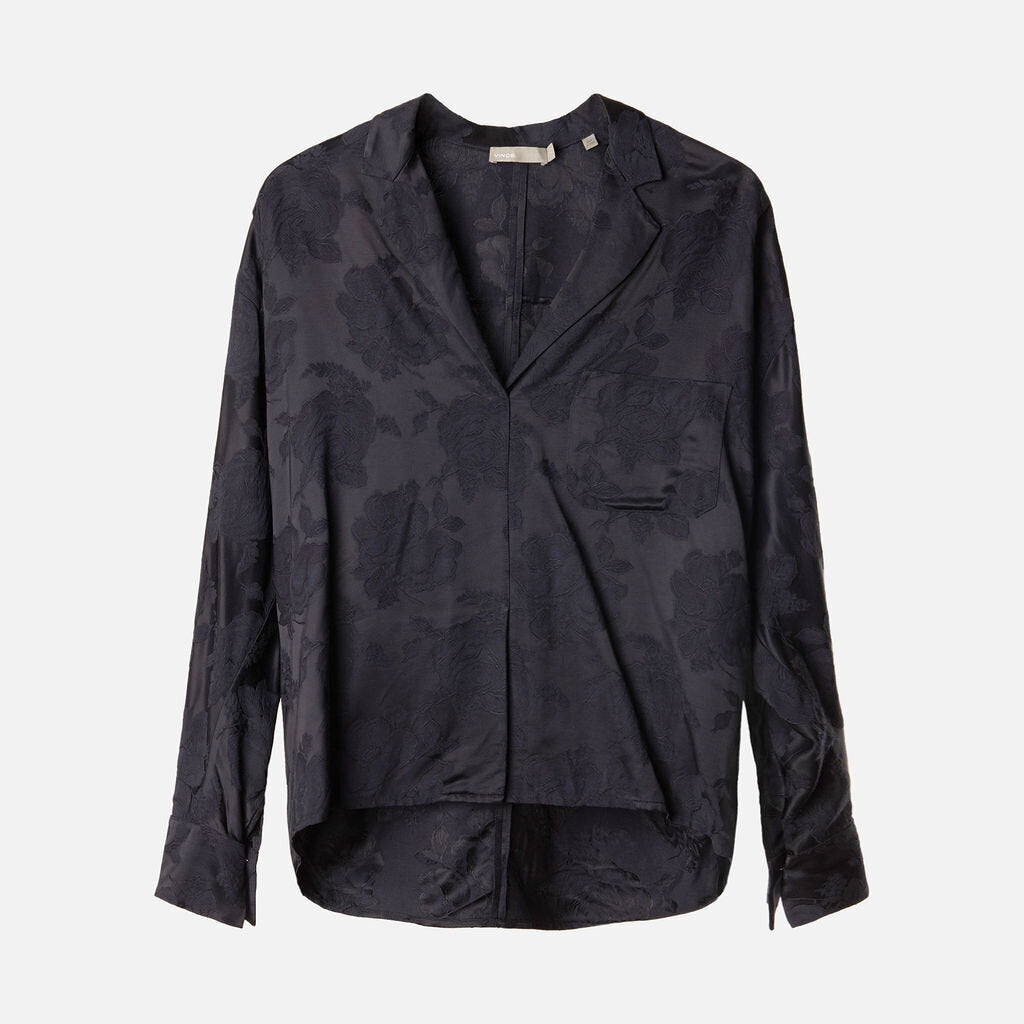 Vince Navy Viscose Jacquard Blouse