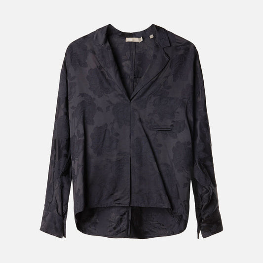 Vince Navy Viscose Jacquard Blouse
