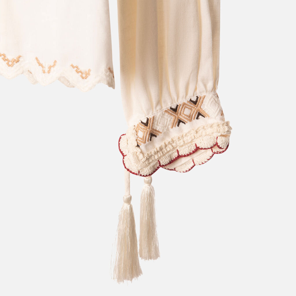 Etro Cream Cotton Embroidered Boho Blouse