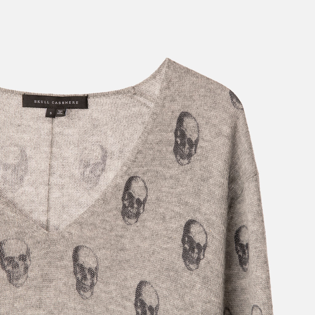 Skull Cashmere Grey Skull V Neck Sweater