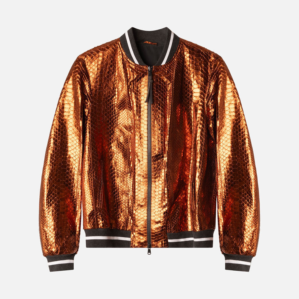 Brunello Copper Python Leather Bomber Jacket