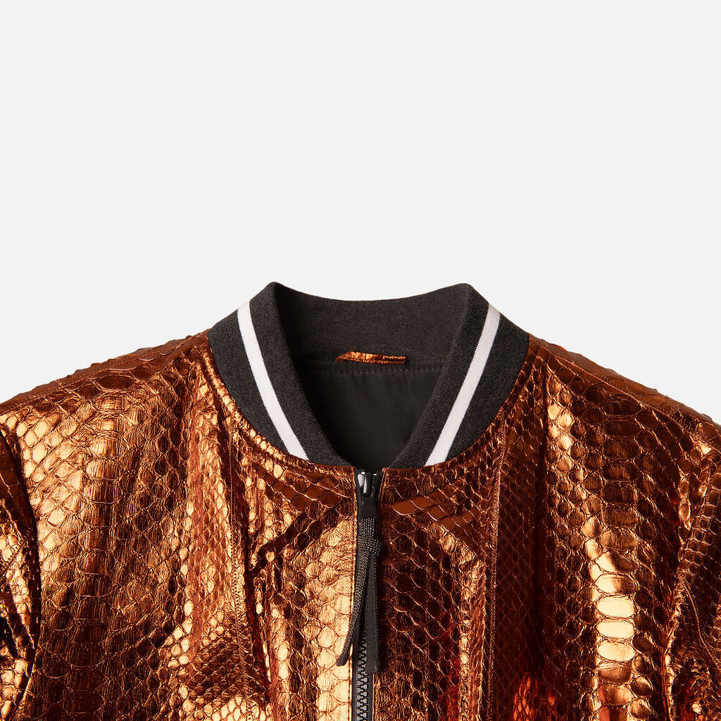 Brunello Copper Python Leather Bomber Jacket
