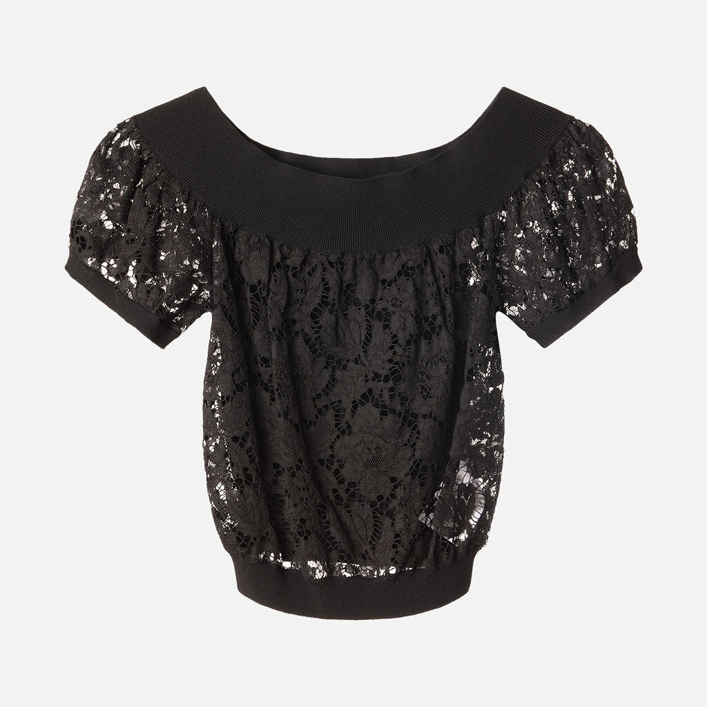 Valentino Black Viscose & Poly Lace Top