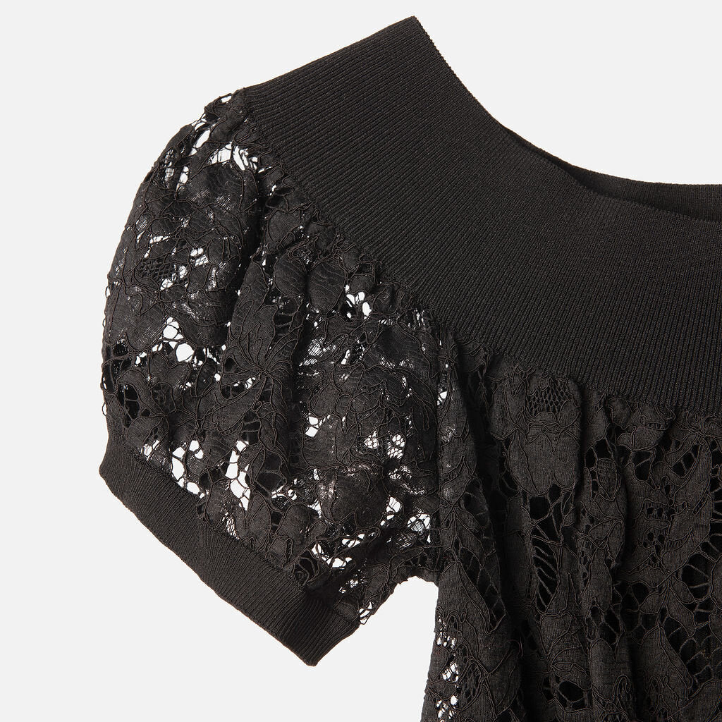 Valentino Black Viscose & Poly Lace Top