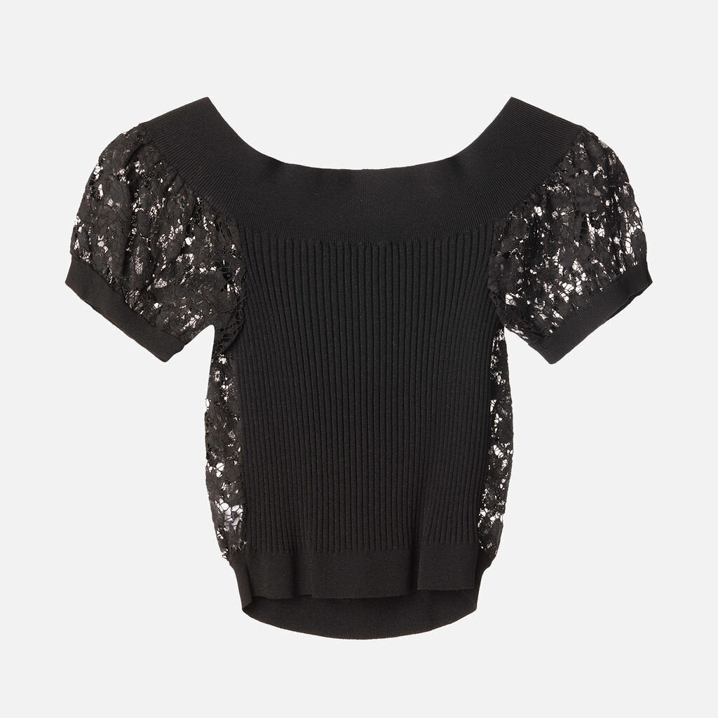 Valentino Black Viscose & Poly Lace Top