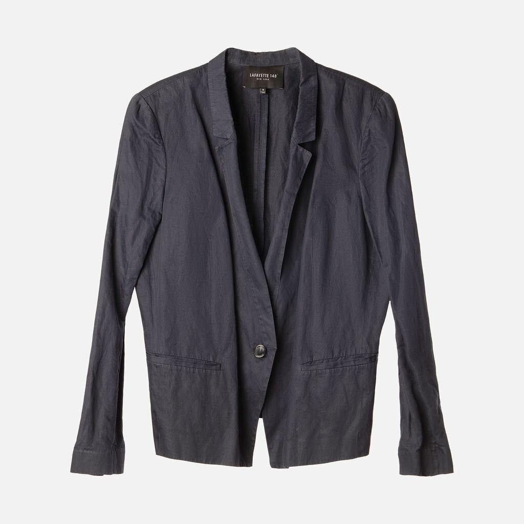 Lafayette 148 Navy Cotton Metallic Thread Blazer