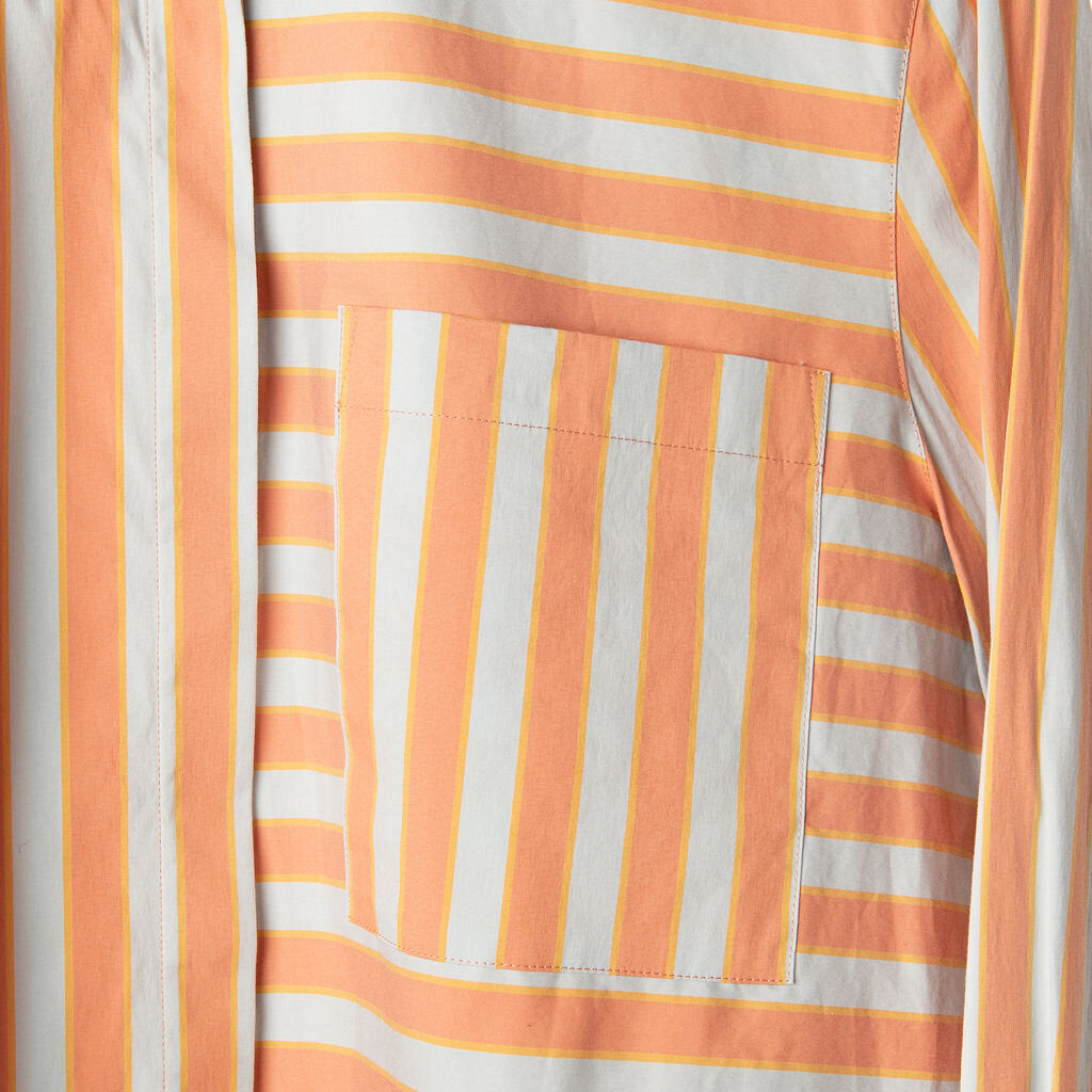 Lafayette 148 Blue & Orange Cotton Striped Shirt