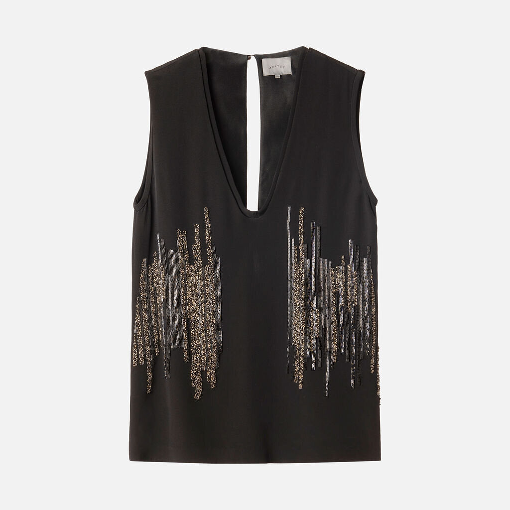Maiyet Black Silk Beaded Tank