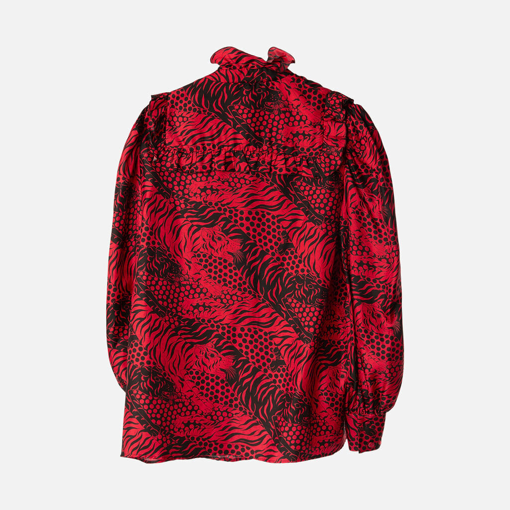 Gucci Red & Black Silk Tiger Print Blouse