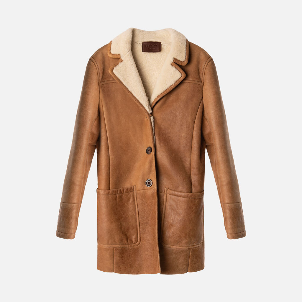 Prada Brown Suede Shearling Lined Coat