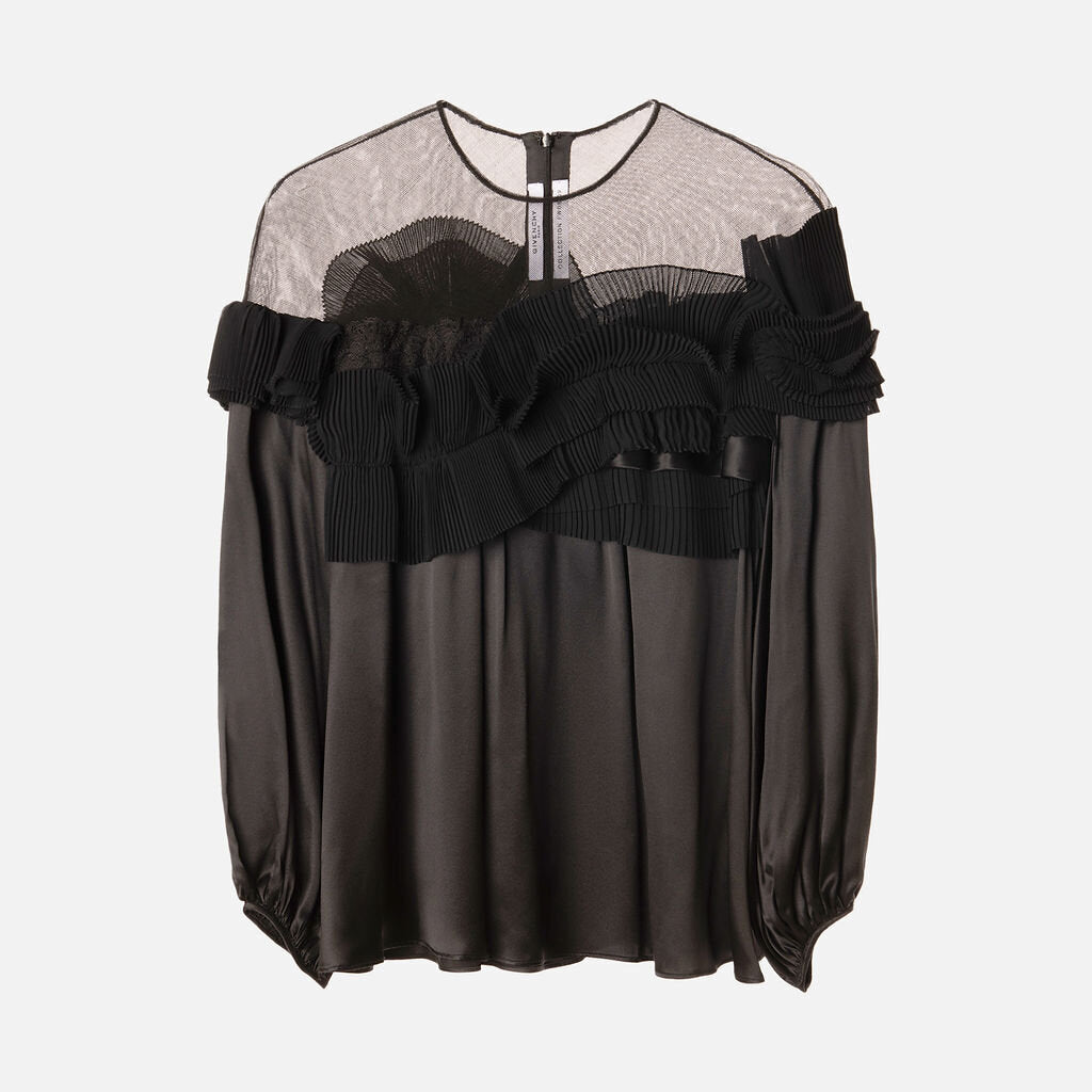 Givenchy Black Silk Ruffle Top