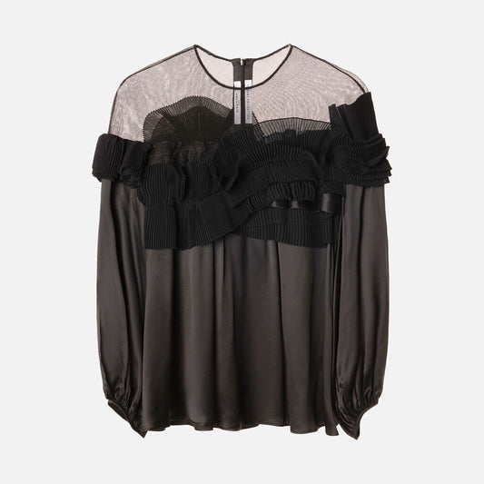 Givenchy Black Silk Ruffle Top