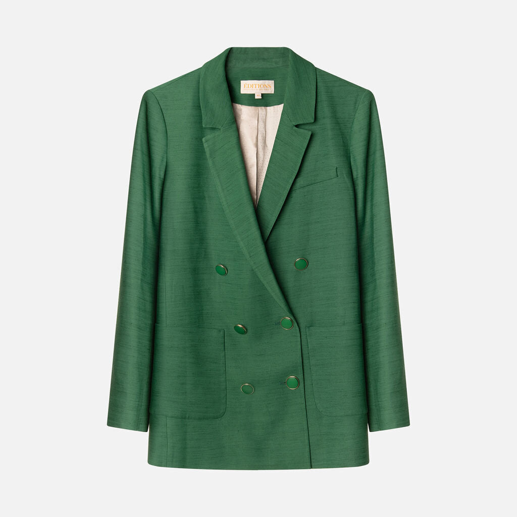 Sezane Green Viscose & Linen Blazer (missing button cap)