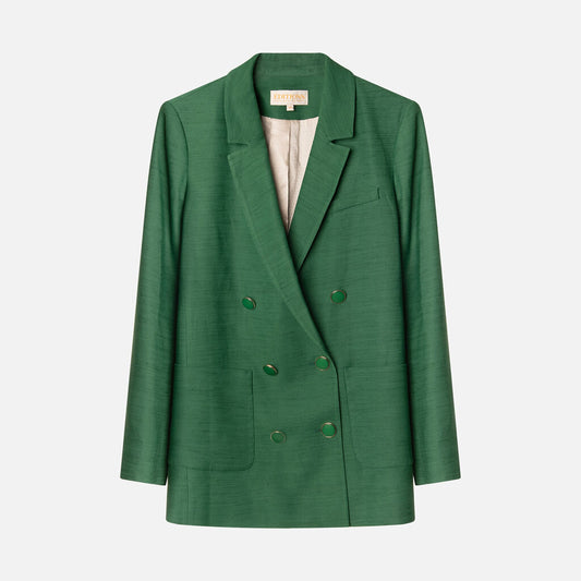 Sezane Green Viscose & Linen Blazer (missing button cap)