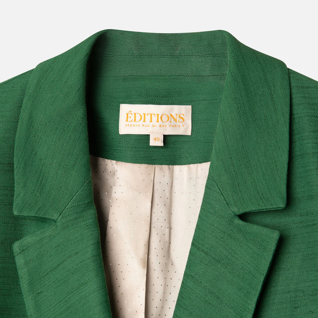 Sezane Green Viscose & Linen Blazer (missing button cap)