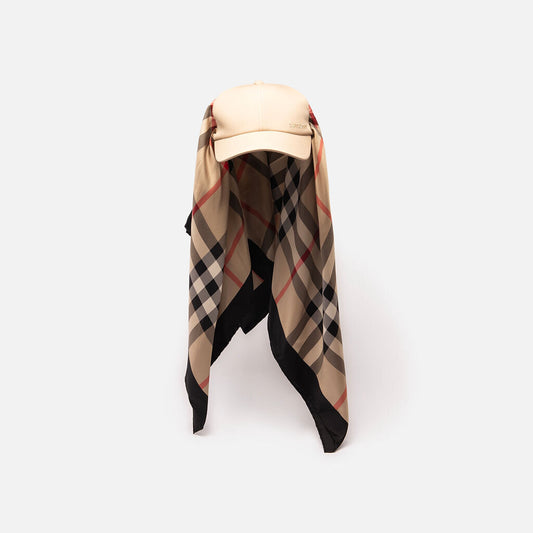 Burberry Beige Cotton Silk Check Scarf Hat