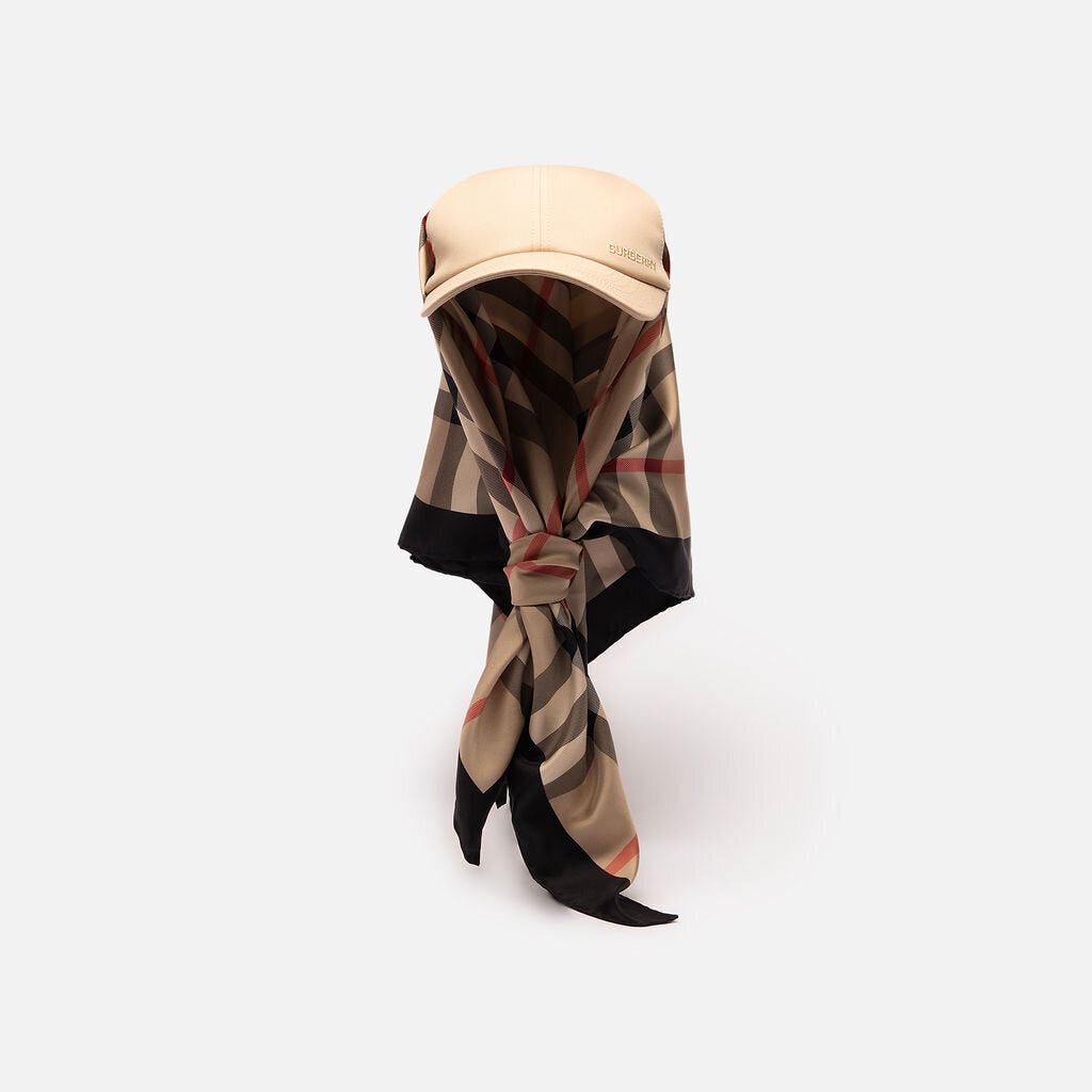 Burberry Beige Cotton Silk Check Scarf Hat
