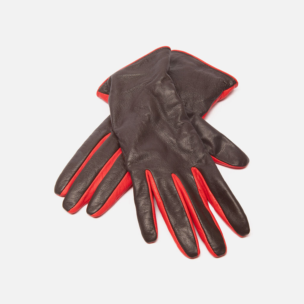 Cos Red & Brown Leather Gloves