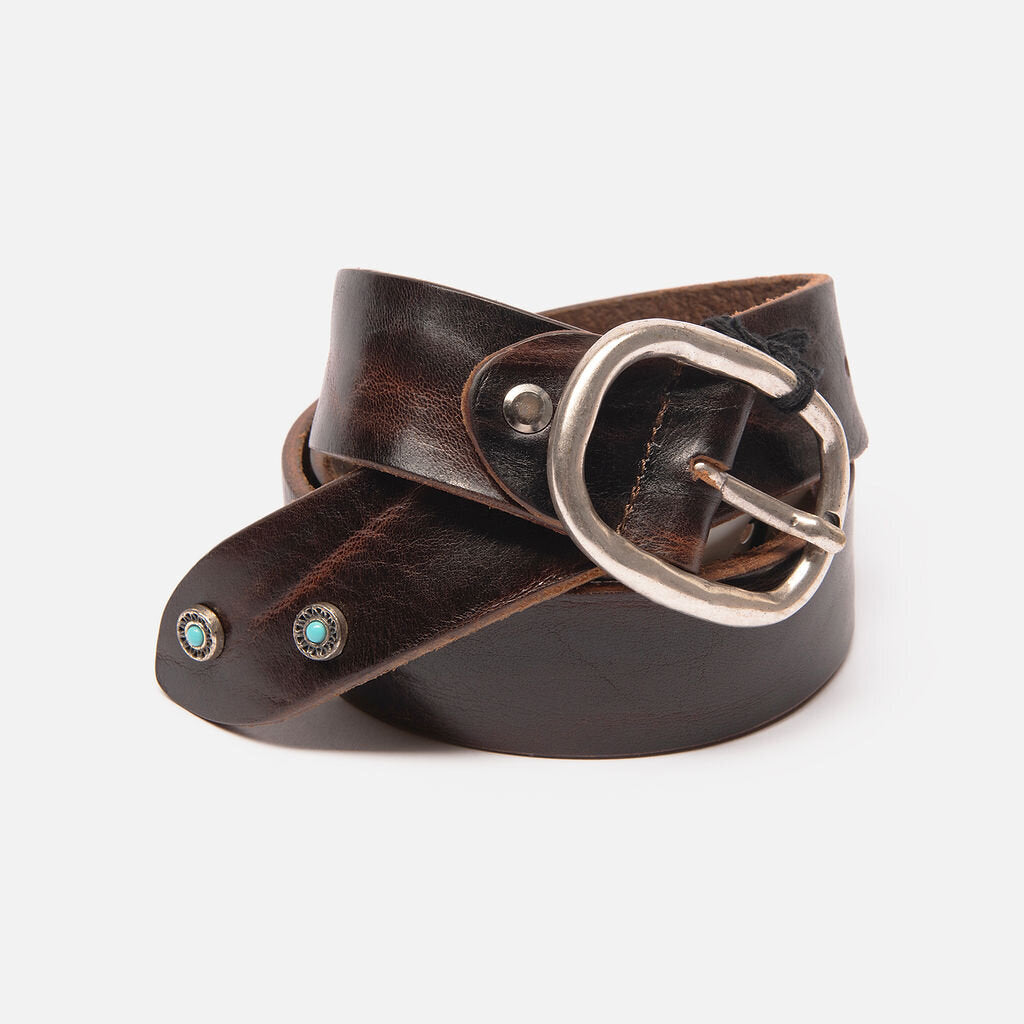 Ciccone Brown Leather Silver Hardware Belt