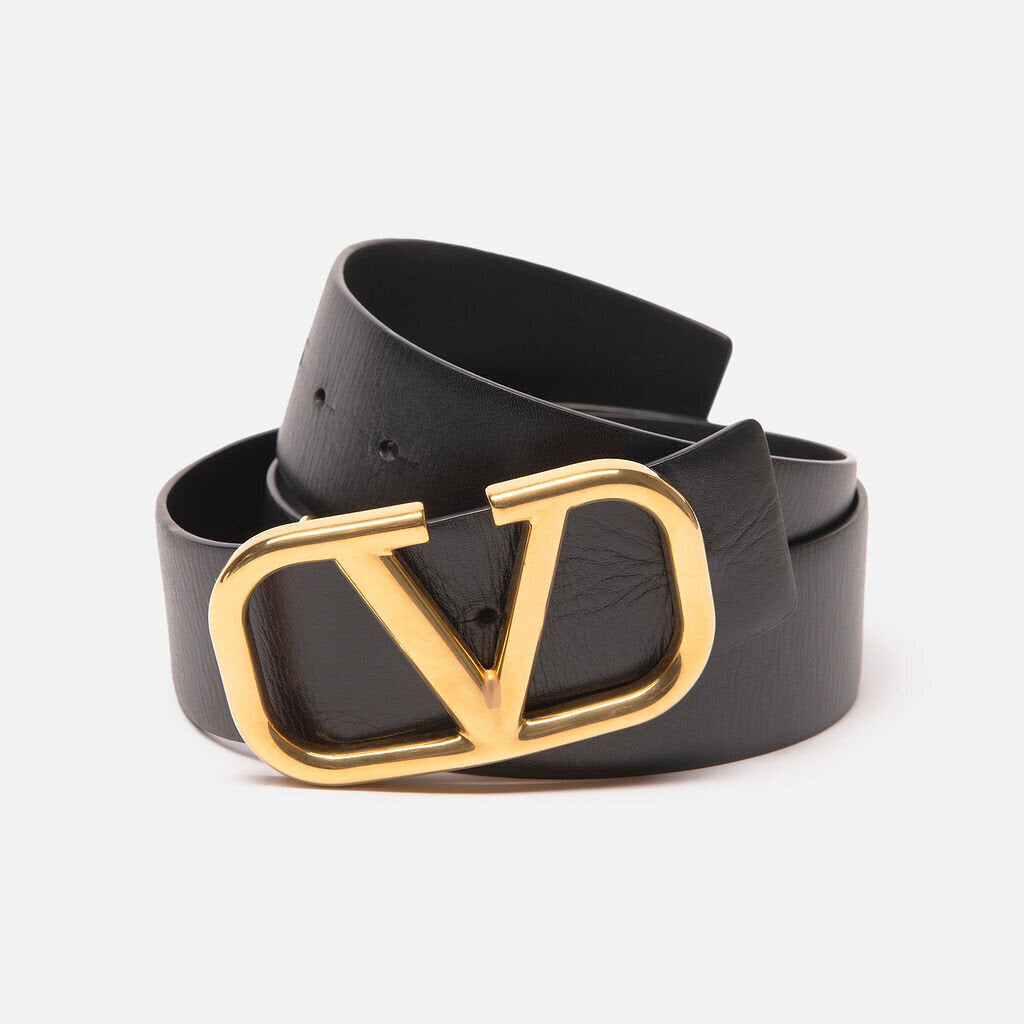 Valentino Black Leather V Logo Belt