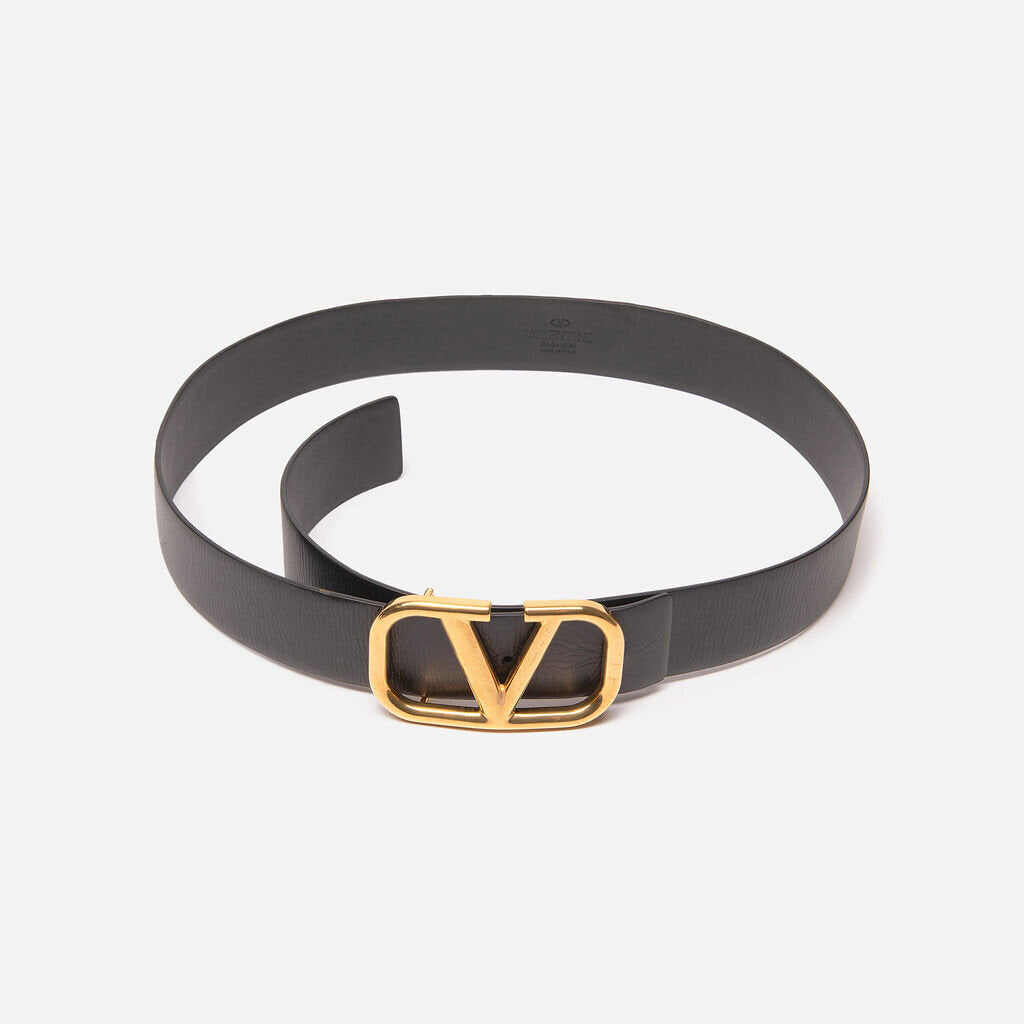 Valentino Black Leather V Logo Belt