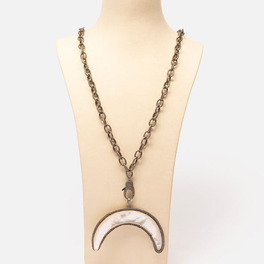 Oxidized Sterling Mother of Pearl Crescent Moon Necklace