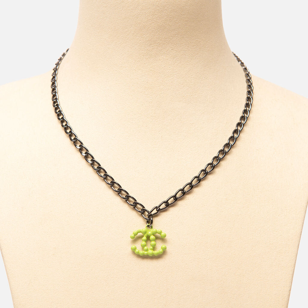 Chanel 04A Neon Green CC Necklace
